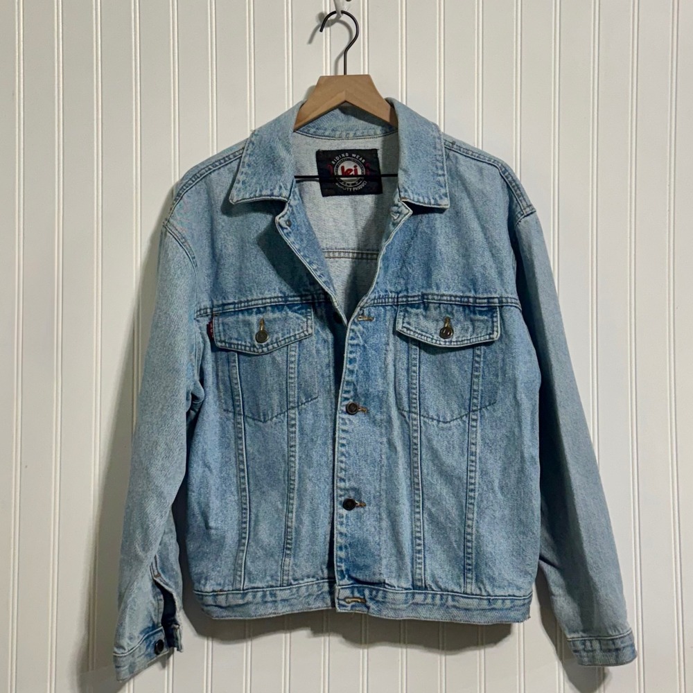 Vintage 90s LEI Denim Jacket Medium Made in USA Light Wash Trucker Grunge Indie
